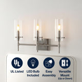 Cato Bohemian Farmhouse Iron/Glass LED Vanity Nickel/Clear / 3 Sockets – ICONS