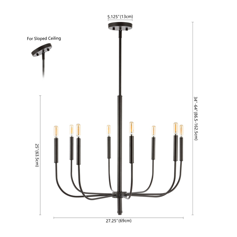 Amoros 27.25" Modern Mid-Century Iron LED Chandelier - JONATHAN Y