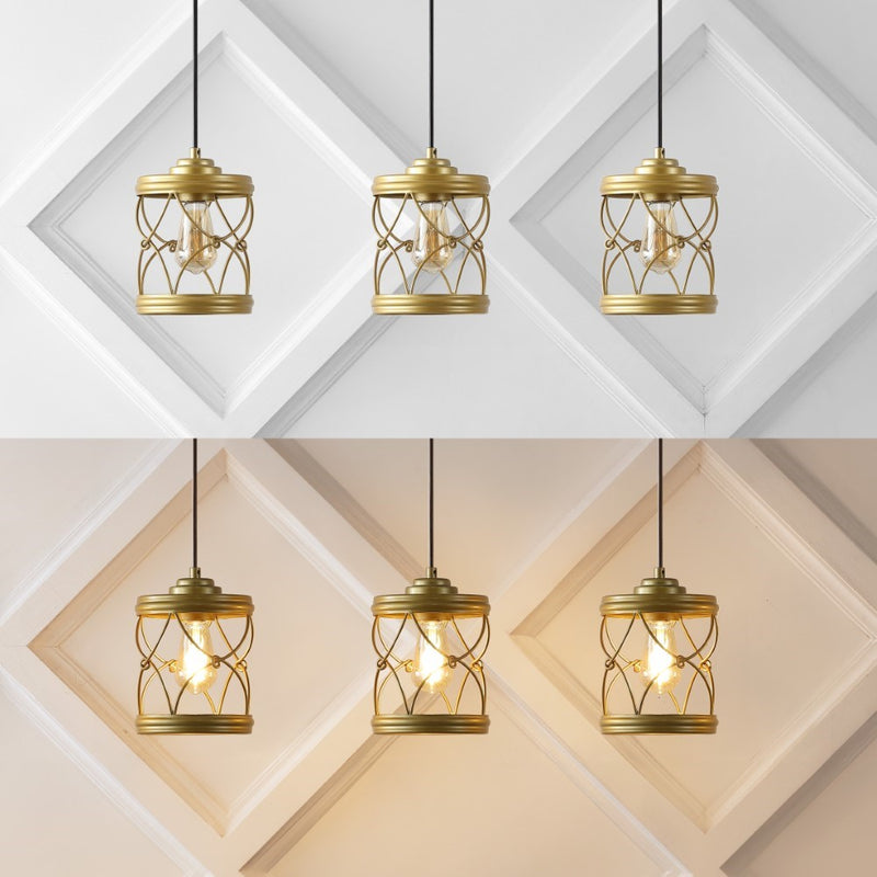Marelle 6.5" Farmhouse Industrial Iron Filigree Caged Jar LED Pendant - JONATHAN Y