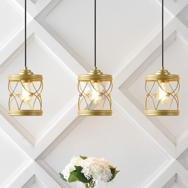 Marelle 6.5" Farmhouse Industrial Iron Filigree Caged Jar LED Pendant - JONATHAN Y