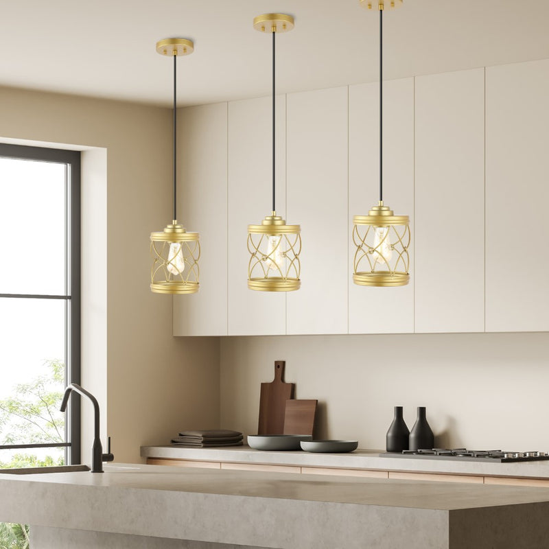 Marelle 6.5" Farmhouse Industrial Iron Filigree Caged Jar LED Pendant - JONATHAN Y