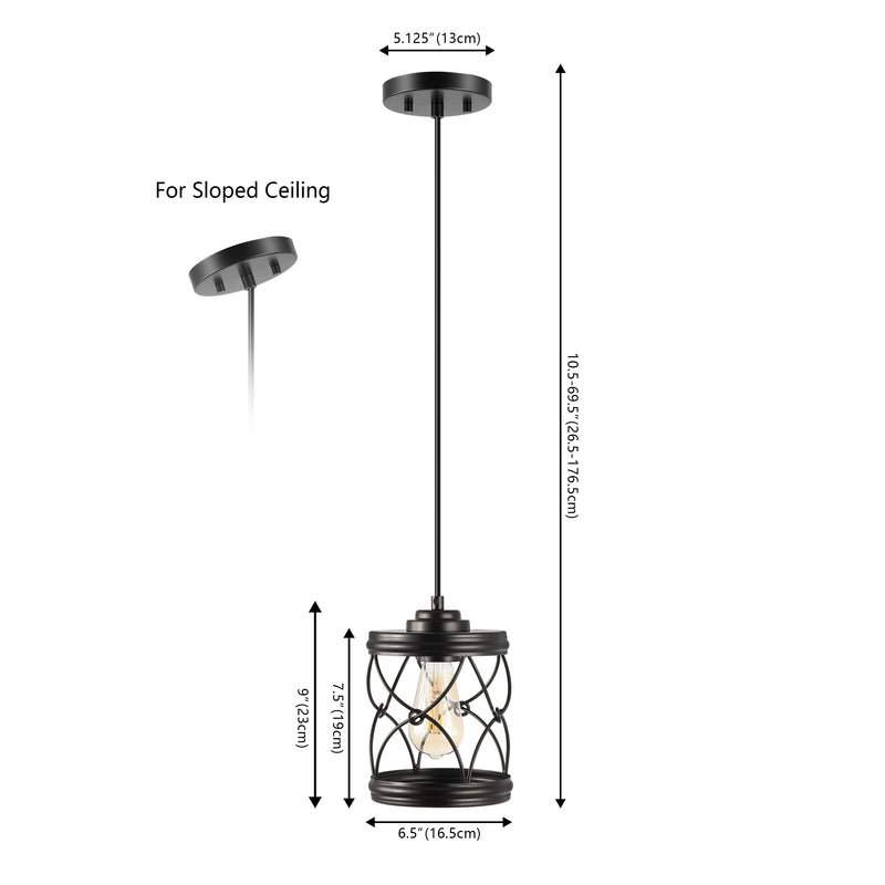 Marelle 6.5" Farmhouse Industrial Iron Filigree Caged Jar LED Pendant - JONATHAN Y