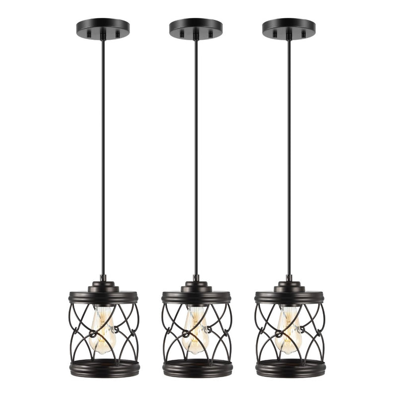 Marelle 6.5" Farmhouse Industrial Iron Filigree Caged Jar LED Pendant - JONATHAN Y