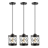 Marelle 6.5" Farmhouse Industrial Iron Filigree Caged Jar LED Pendant - JONATHAN Y