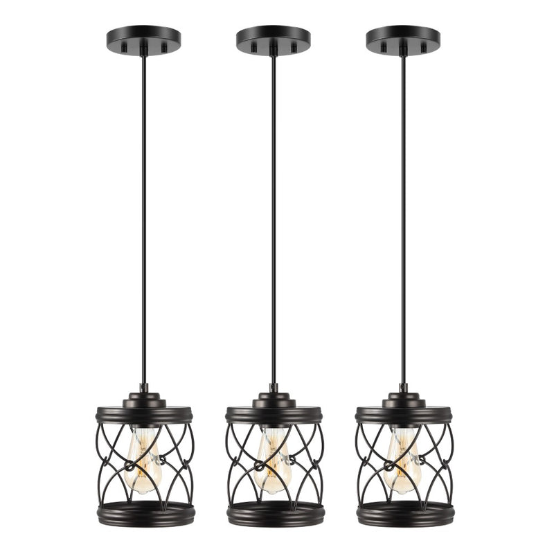Marelle 6.5" Farmhouse Industrial Iron Filigree Caged Jar LED Pendant - JONATHAN Y