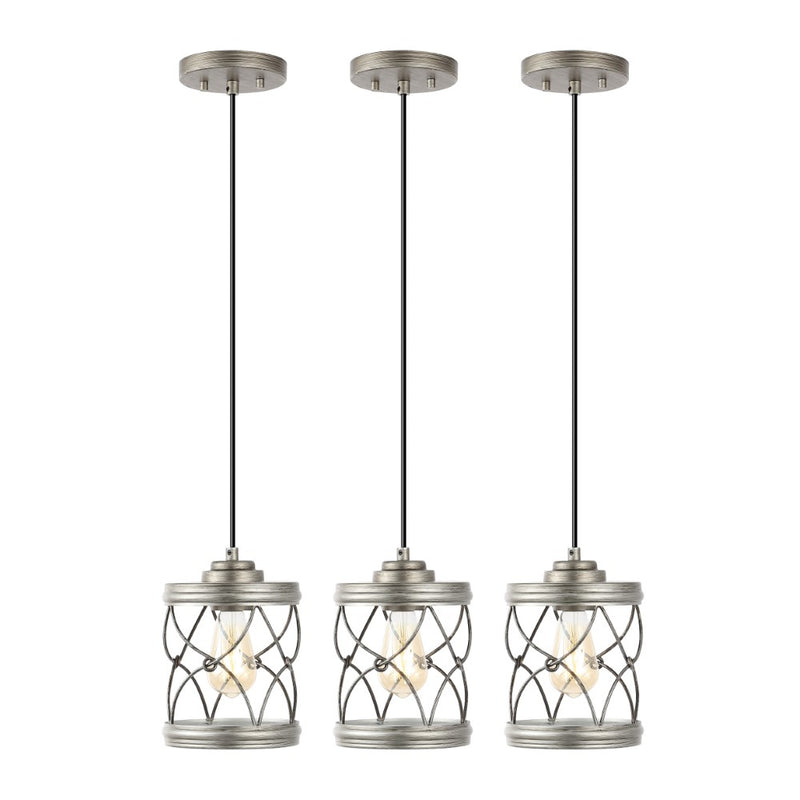 Marelle 6.5" Farmhouse Industrial Iron Filigree Caged Jar LED Pendant - JONATHAN Y