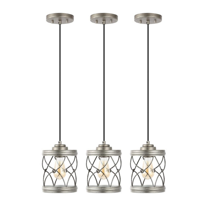 Marelle 6.5" Farmhouse Industrial Iron Filigree Caged Jar LED Pendant - JONATHAN Y