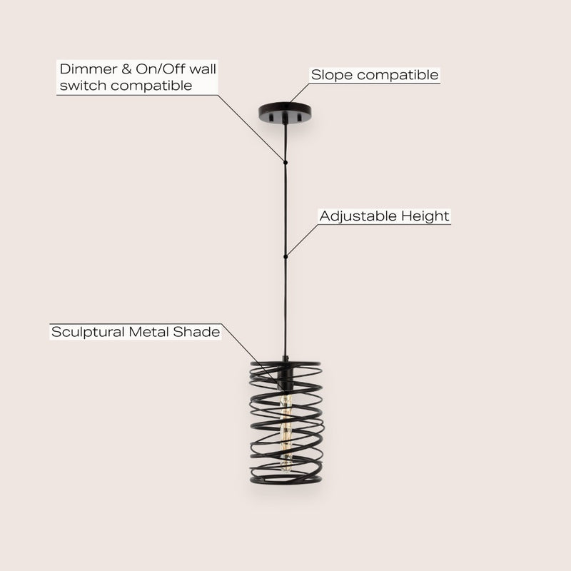 Helisa 7.25" Modern Contemporary Iron Spiral LED Pendant - JONATHAN Y