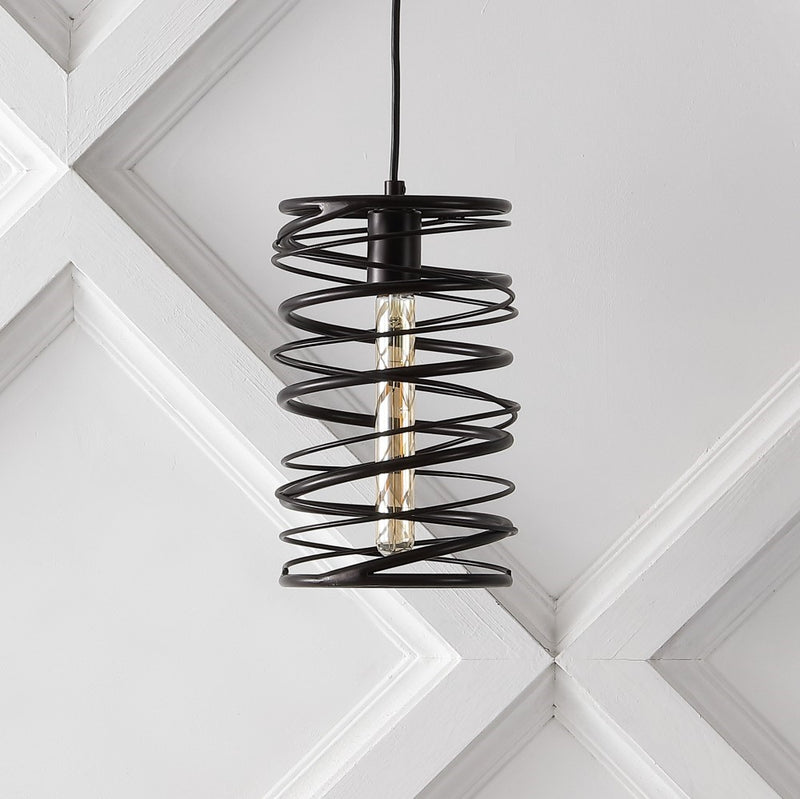Helisa 7.25" Modern Contemporary Iron Spiral LED Pendant - JONATHAN Y