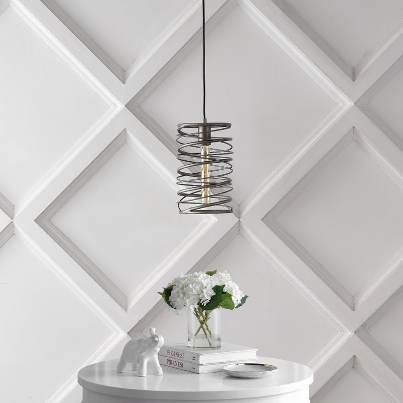 Helisa 7.25" Modern Contemporary Iron Spiral LED Pendant - JONATHAN Y