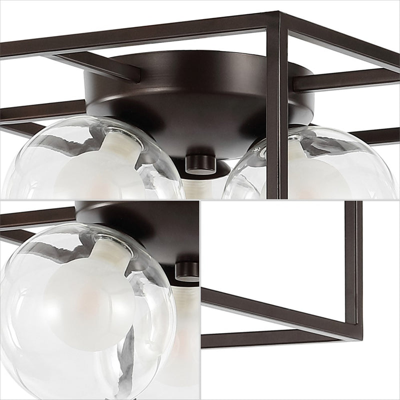 Kyle 14" 3-Light Modern Farmhouse Metal/Iron Open-Caged LED Flush Mount - JONATHAN Y