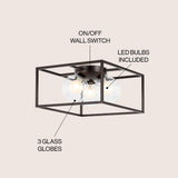 Kyle 14" 3-Light Modern Farmhouse Metal/Iron Open-Caged LED Flush Mount - JONATHAN Y