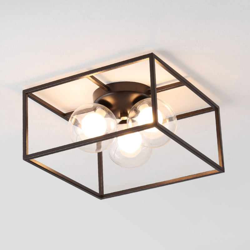 Kyle 14" 3-Light Modern Farmhouse Metal/Iron Open-Caged LED Flush Mount - JONATHAN Y