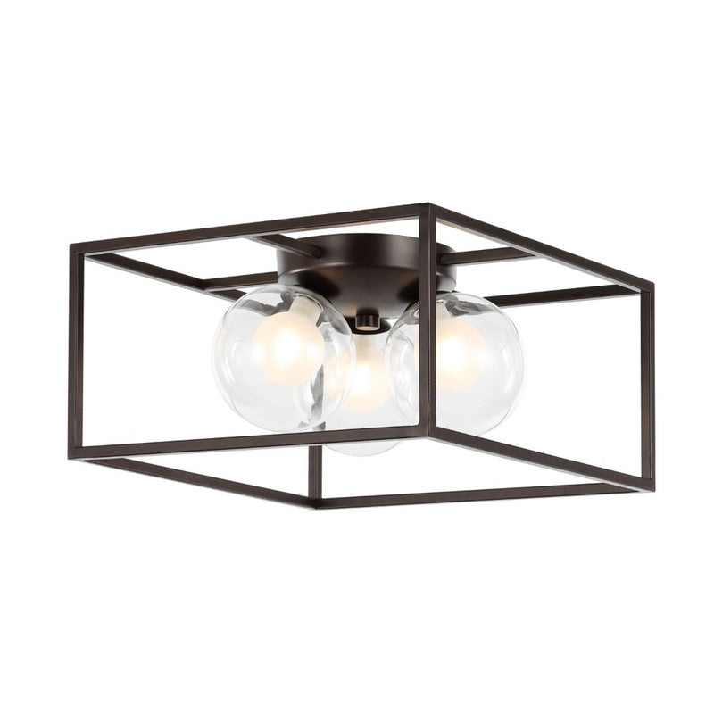 Kyle 14" 3-Light Modern Farmhouse Metal/Iron Open-Caged LED Flush Mount - JONATHAN Y