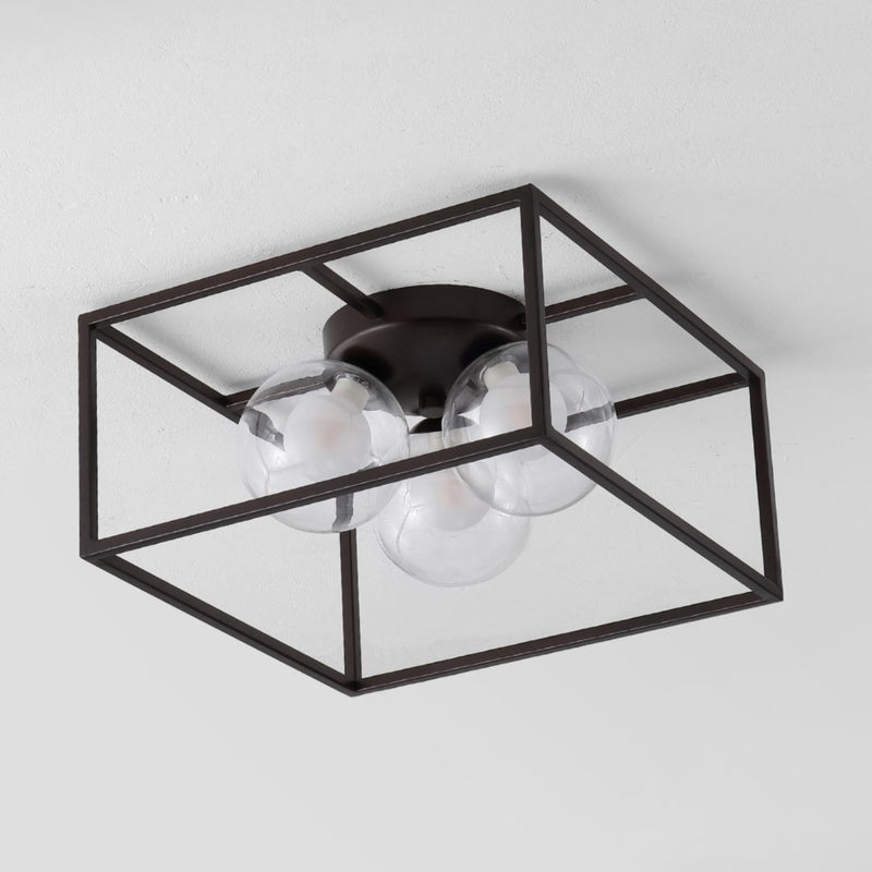 Kyle 14" 3-Light Modern Farmhouse Metal/Iron Open-Caged LED Flush Mount - JONATHAN Y
