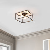 Kyle 14" 3-Light Modern Farmhouse Metal/Iron Open-Caged LED Flush Mount - JONATHAN Y