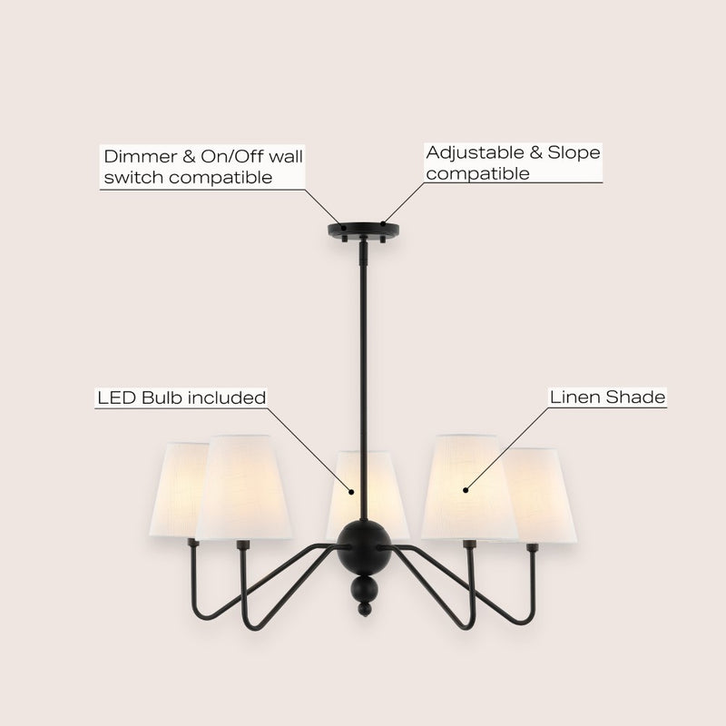 Skylar 32" 5-Light Classic Minimalist Iron Inverted Gourd LED Chandelier