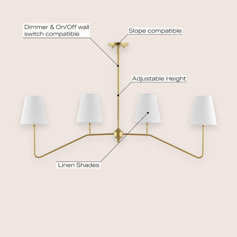 Signe 47.5" 4-Light Classic Minimalist Iron Linear LED Pendant - JONATHAN Y
