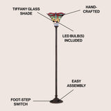 Dragonfly Tiffany Style 71" Torchiere LED Floor Lamp - JONATHAN Y