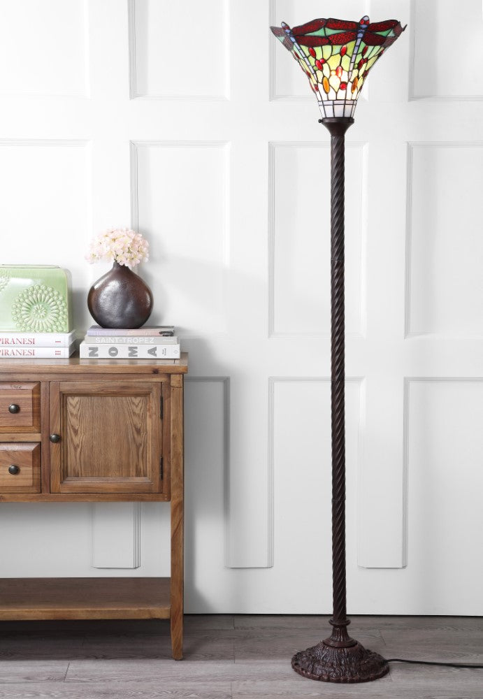 Dragonfly Tiffany Style 71" Torchiere LED Floor Lamp - JONATHAN Y