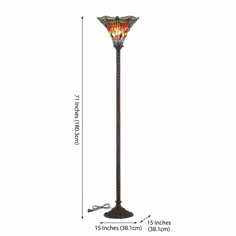Dragonfly Tiffany Style 71" Torchiere LED Floor Lamp Bronze/Green – DIM