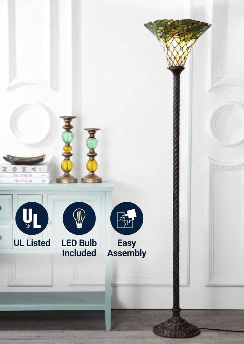 Botanical Tiffany Style 71" Torchiere LED Floor Lamp Bronze – ICONS