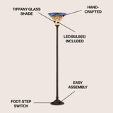 Peacock Tiffany Style 70" Torchiere LED Floor Lamp - JONATHAN Y