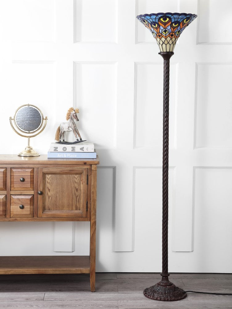 Peacock Tiffany Style 70" Torchiere LED Floor Lamp - JONATHAN Y