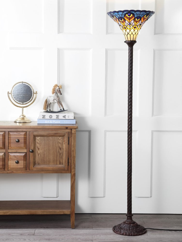 Peacock Tiffany Style 70" Torchiere LED Floor Lamp - JONATHAN Y