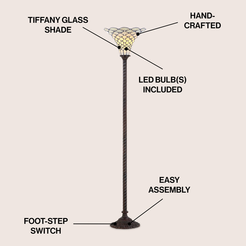 White Tiffany Style 70" Torchiere LED Floor Lamp - JONATHAN Y