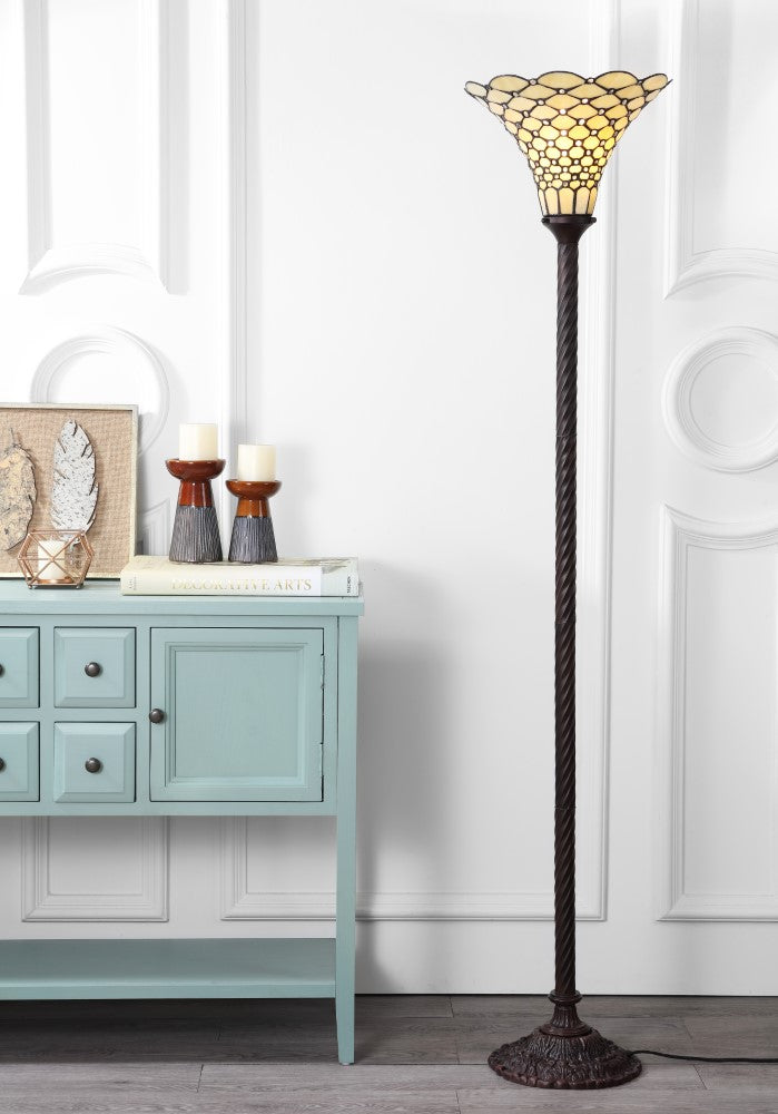 White Tiffany Style 70" Torchiere LED Floor Lamp - JONATHAN Y