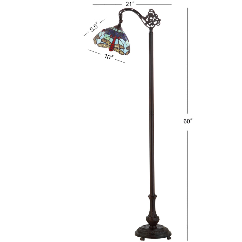 Dragonfly Tiffany Style 60" Arched LED Floor Lamp - JONATHAN Y