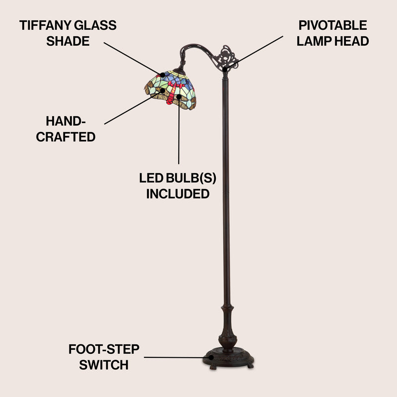 Dragonfly Tiffany Style 60" Arched LED Floor Lamp - JONATHAN Y