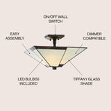 Julian 15.7" Tiffany Style Glass/Metal LED Semi - JONATHAN Y