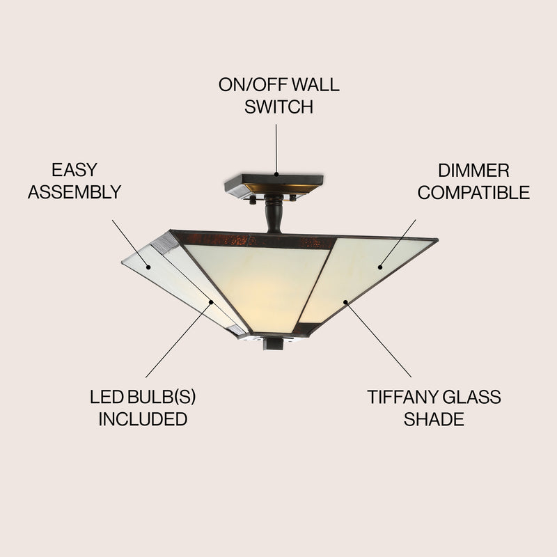 Julian 15.7" Tiffany Style Glass/Metal LED Semi - JONATHAN Y