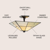 Juliana 15.7" Tiffany Style Glass/Metal LED Semi - JONATHAN Y