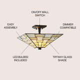 Jason 15.7" Tiffany Style Glass/Metal LED Semi - JONATHAN Y