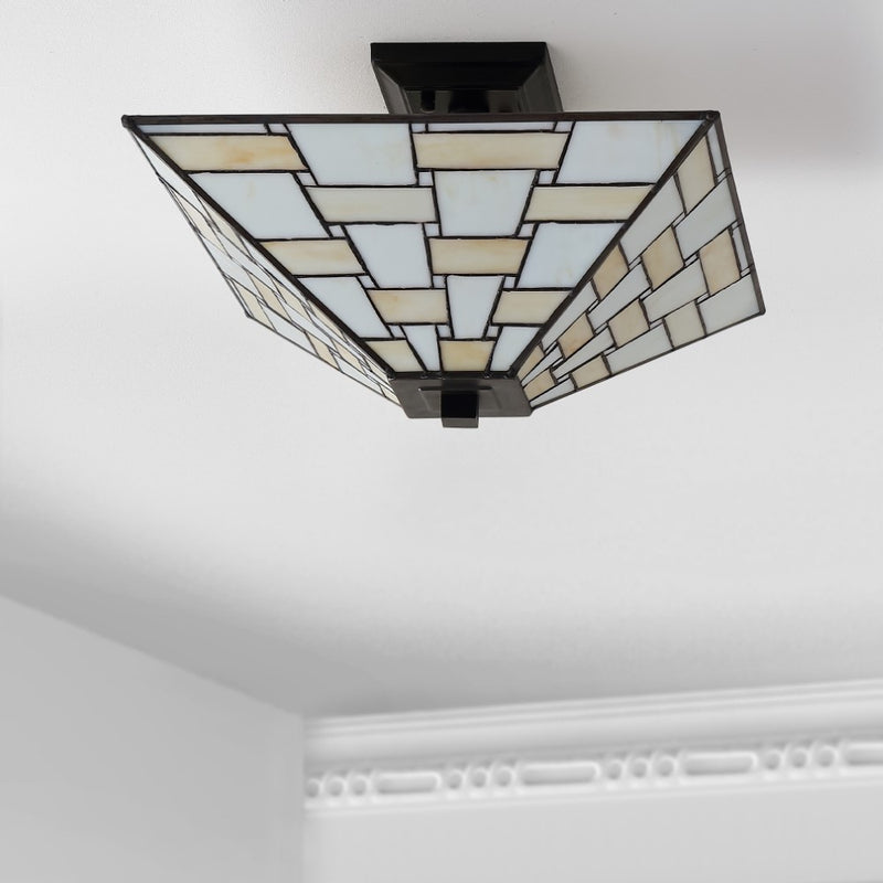 Jason 15.7" Tiffany Style Glass/Metal LED Semi - JONATHAN Y