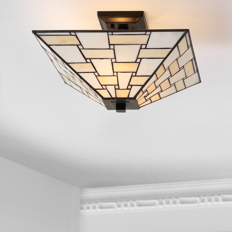 Jason 15.7" Tiffany Style Glass/Metal LED Semi - JONATHAN Y