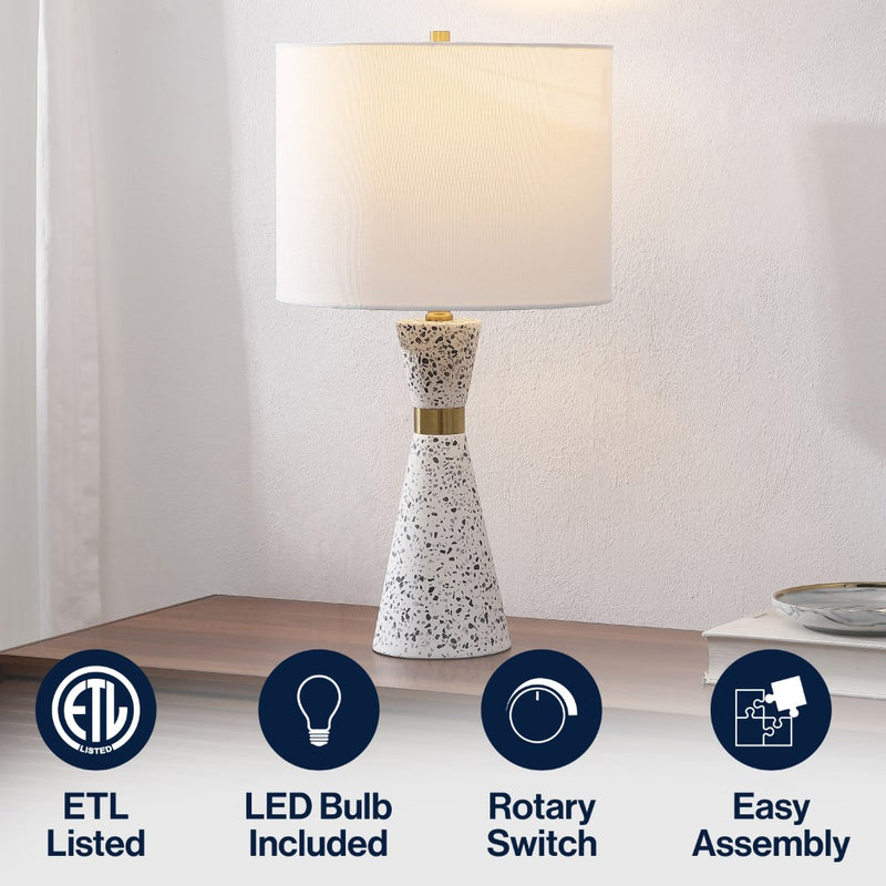Artezza 24" Art Deco Contemporary Hourglass Terrazzo/Iron LED Table Lamp