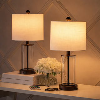 Abner 21" Glass Modern Contemporary USB Charging LED Table Lamp Set 2