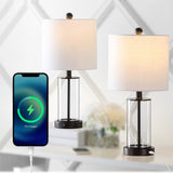 Abner 21" Glass Modern Contemporary USB Charging LED Table Lamp - JONATHAN Y