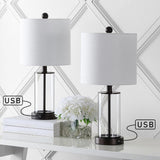 Abner 21" Glass Modern Contemporary USB Charging LED Table Lamp - JONATHAN Y