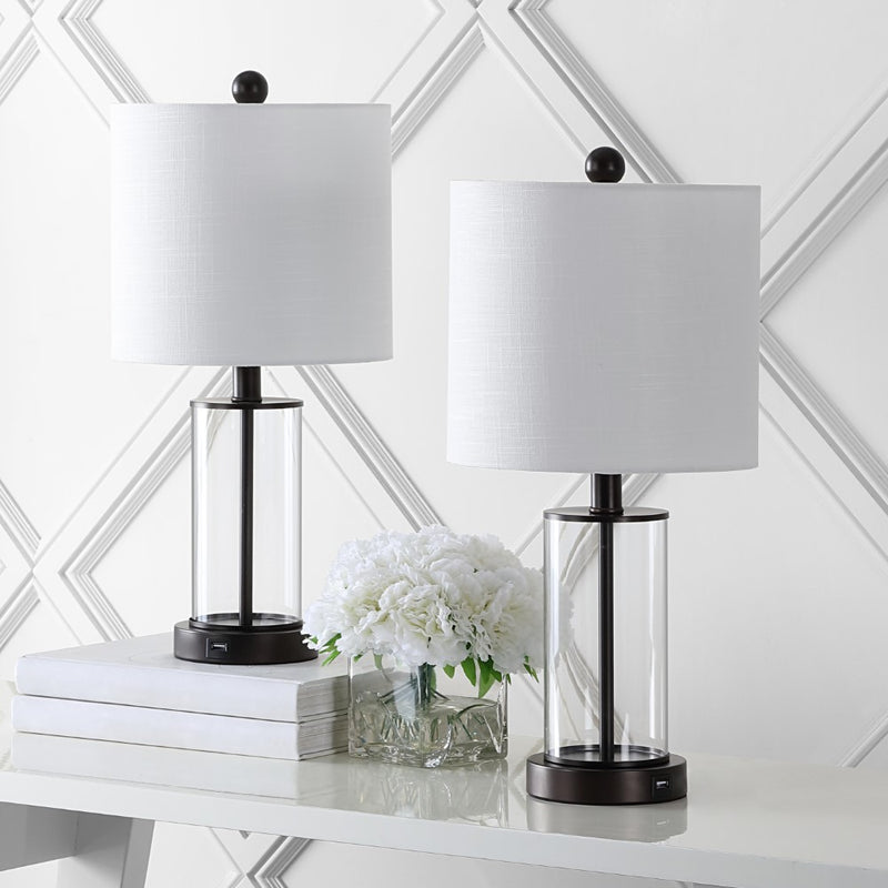 Abner 21" Glass Modern Contemporary USB Charging LED Table Lamp - JONATHAN Y