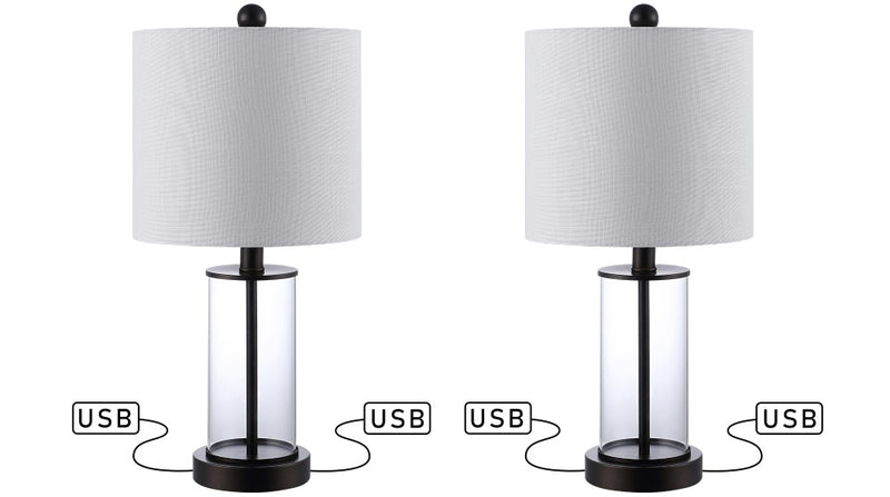 Abner 21" Glass Modern Contemporary USB Charging LED Table Lamp - JONATHAN Y