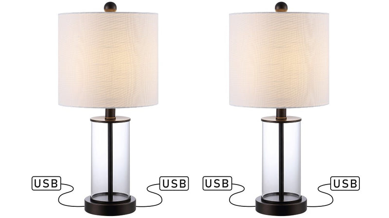 Abner 21" Glass Modern Contemporary USB Charging LED Table Lamp - JONATHAN Y
