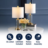 Abner 21" Glass Modern Contemporary USB Charging LED Table Lamp Set 2