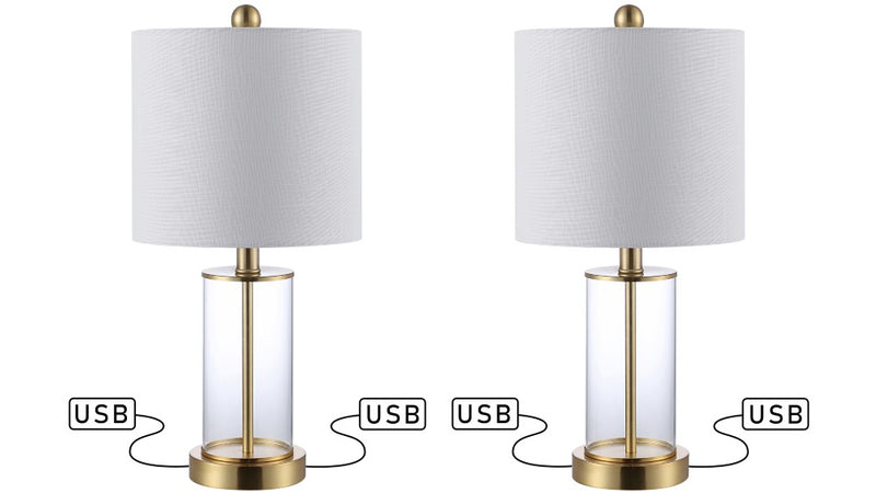 Abner 21" Glass Modern Contemporary USB Charging LED Table Lamp - JONATHAN Y