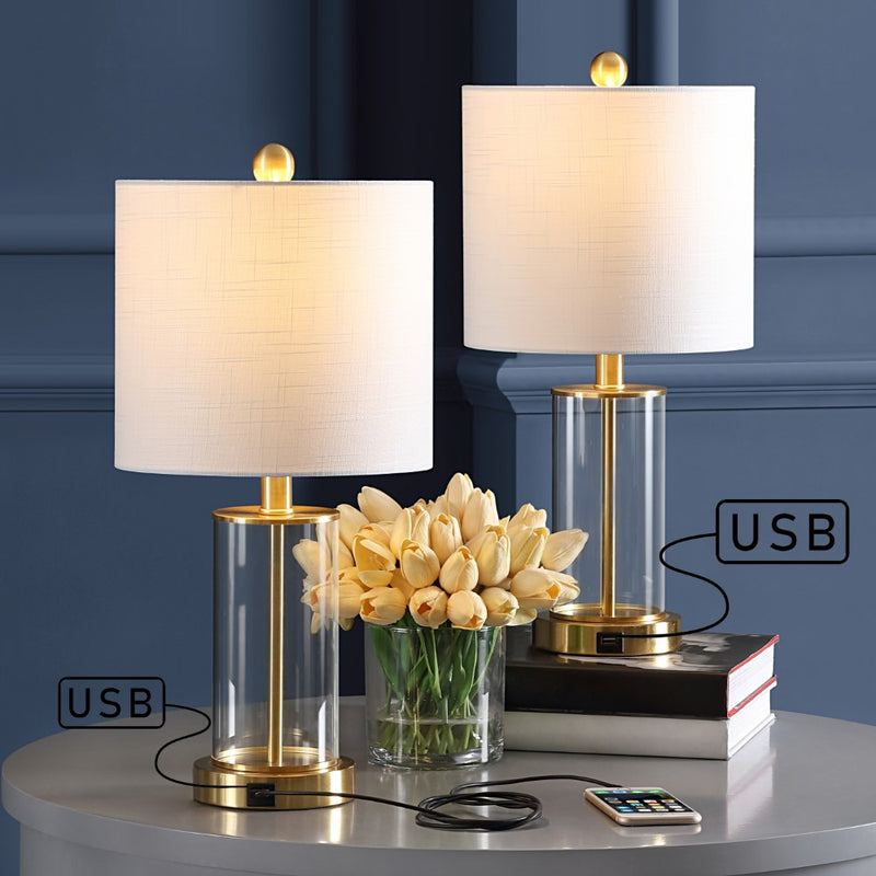 Abner 21" Glass Modern Contemporary USB Charging LED Table Lamp - JONATHAN Y