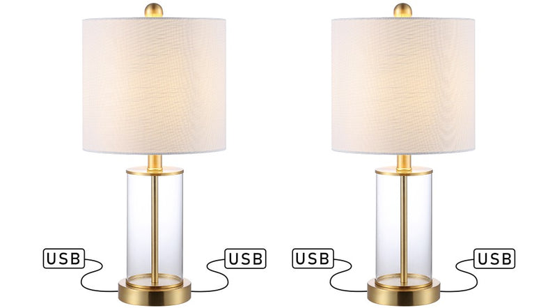 Abner 21" Glass Modern Contemporary USB Charging LED Table Lamp - JONATHAN Y